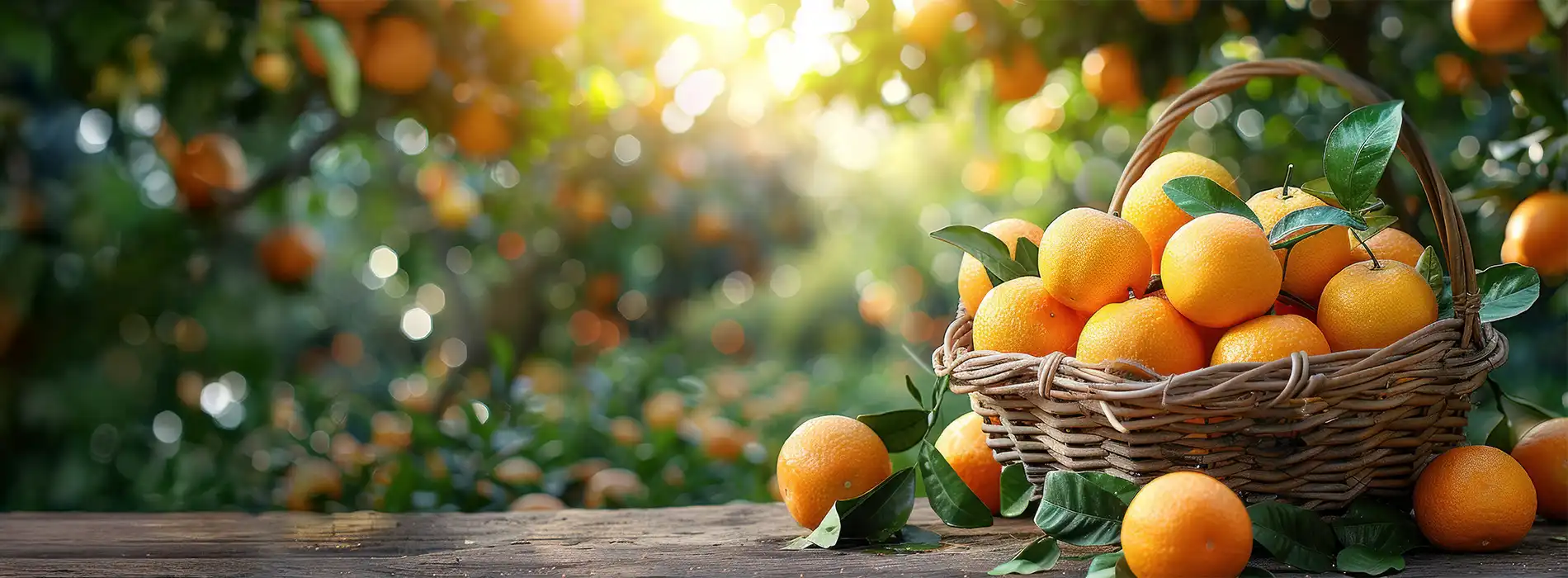 Gambar banner desktop buah jeruk yang manis, berwarna cerah, dan berkualitas setelah menggunakan pupuk organik cair GDM spesialis buah buah an