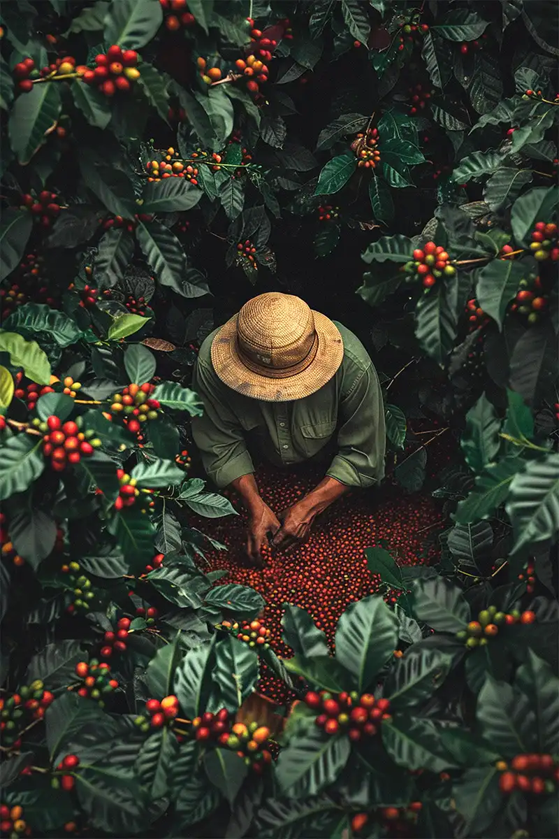 Gambar background mobile petani di dalam kebun yang asri dan hijau setelah menggunakan pupuk organik cair spesialis perkebunan dari GDM