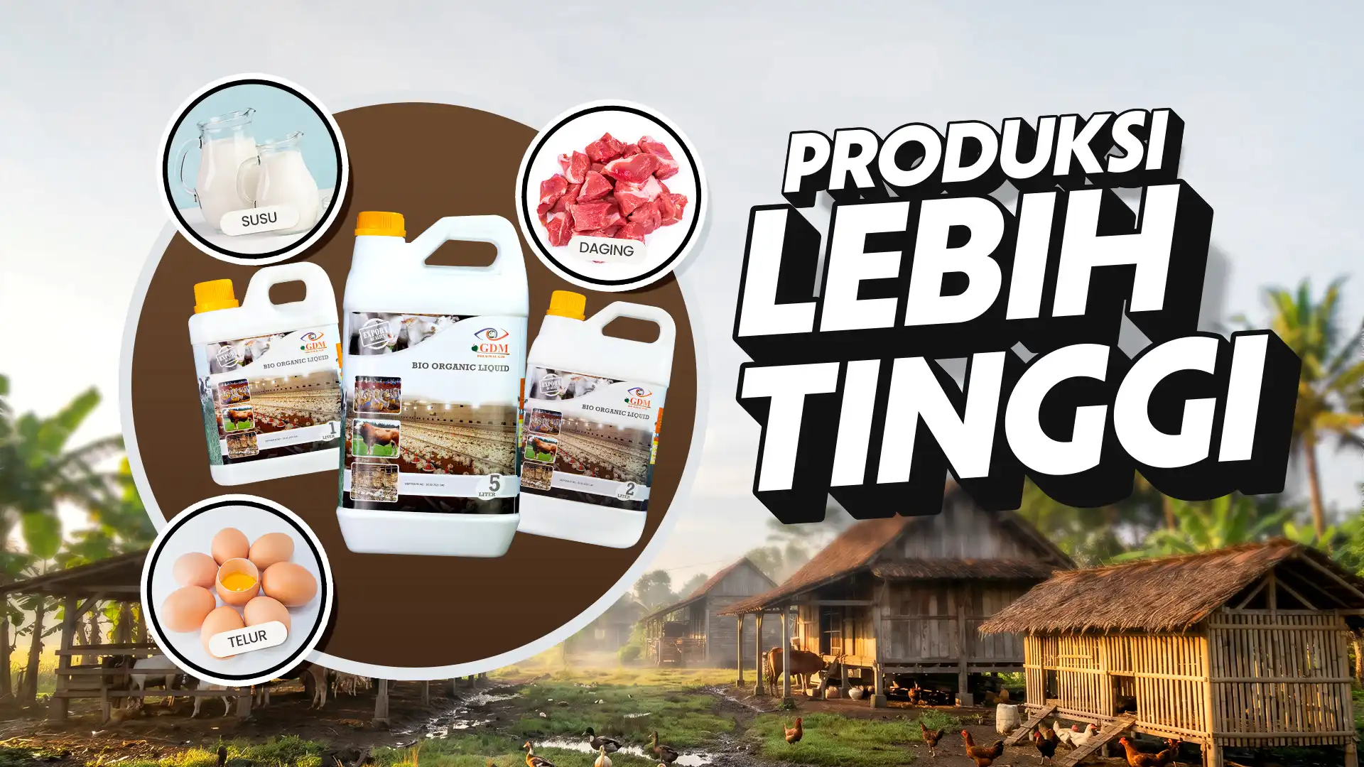 Banner Desktop Suplemen Organik Cair GDM Spesialis Peternakan - Produksi Daging, Susu, & Telur Lebih Tinggi