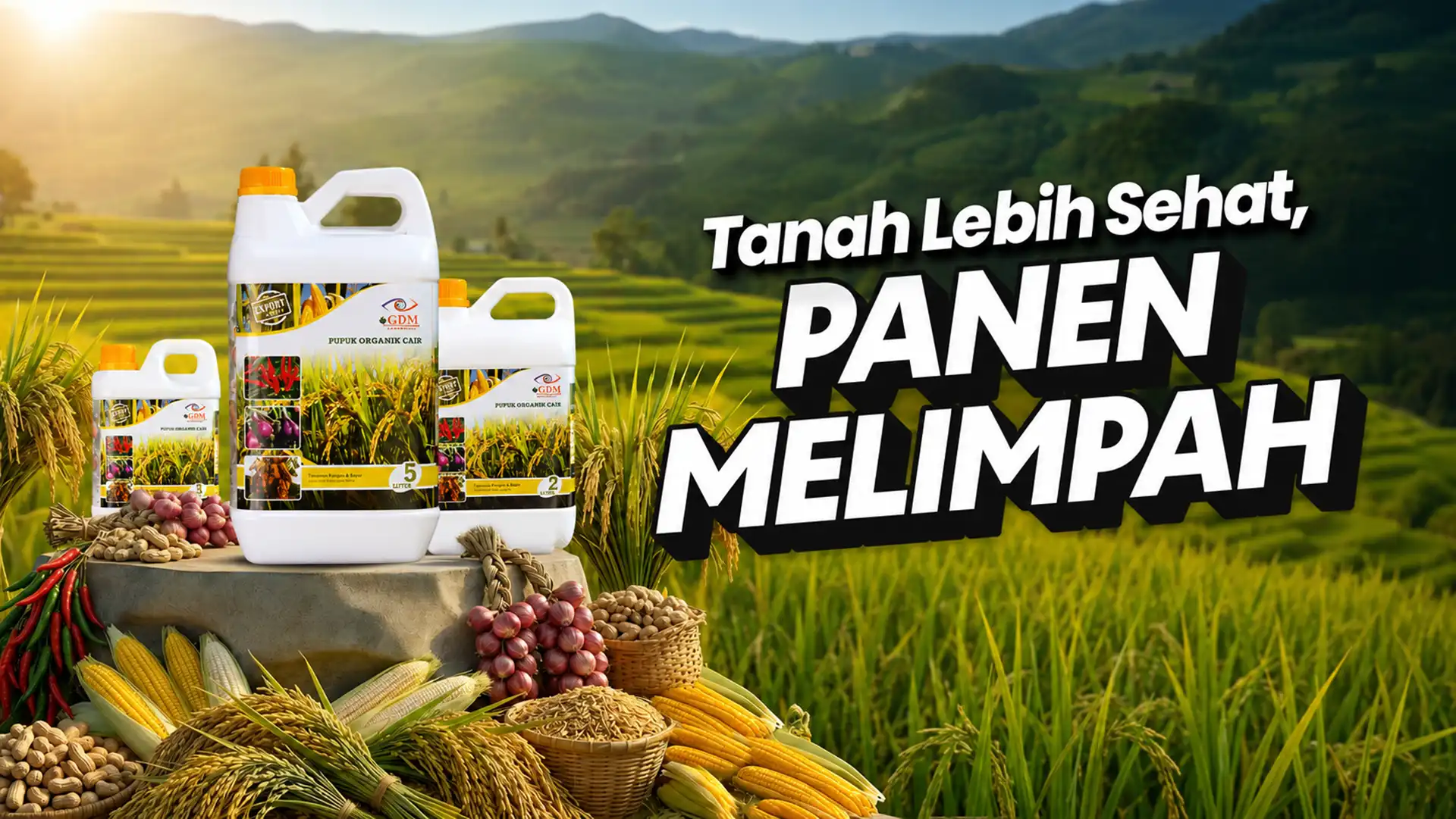 Banner Desktop Suplemen Organik Cair Spesialis Pertanian GDM - Tanah Lebih Sehat, Hasil Panen Melimpah