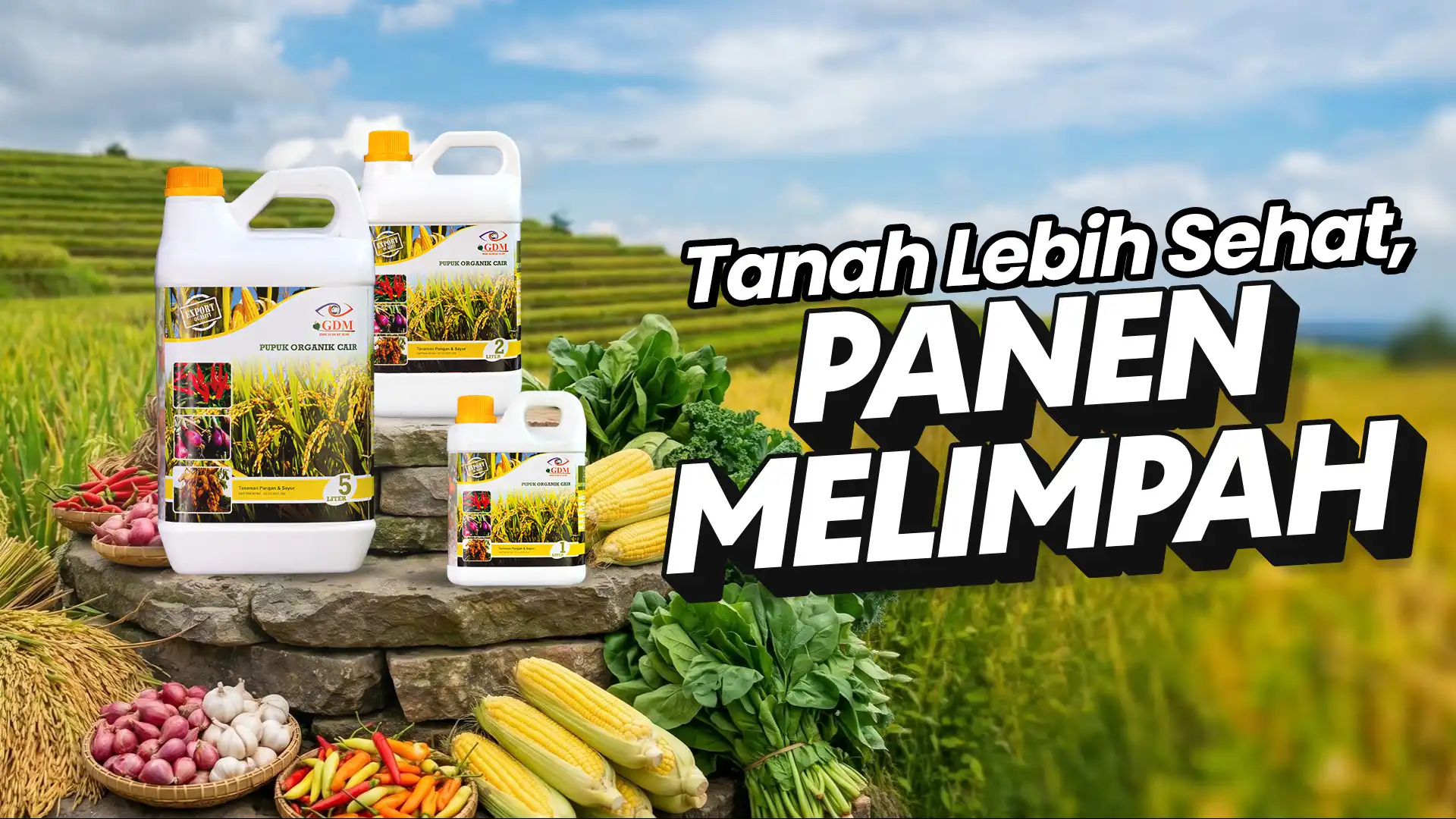 Banner Desktop Suplemen Organik Cair Spesialis Pertanian GDM - Tanah Lebih Sehat, Hasil Panen Melimpah